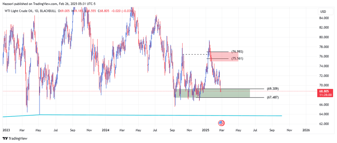 تحلیل قیمت نفت خام آمریکا ( WTI ) امروز 8 اسفند 1403