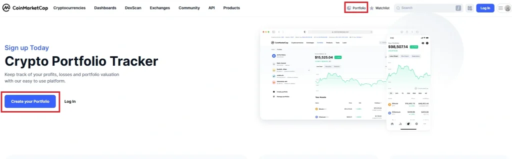 Portfolio؛ ثبت و مدیریت دارایی ها در کوین مارکت کپ