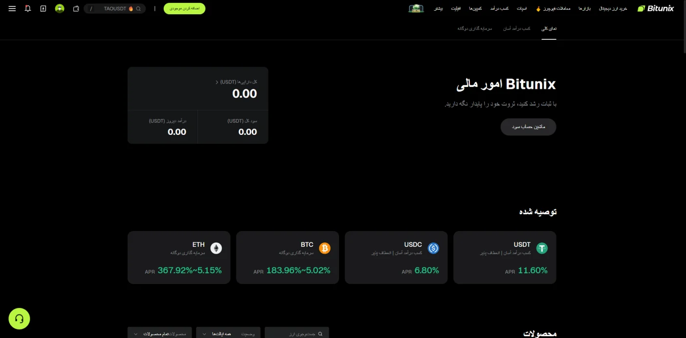 بخش کسب درآمد و محصولات مالی بیت یونیکس