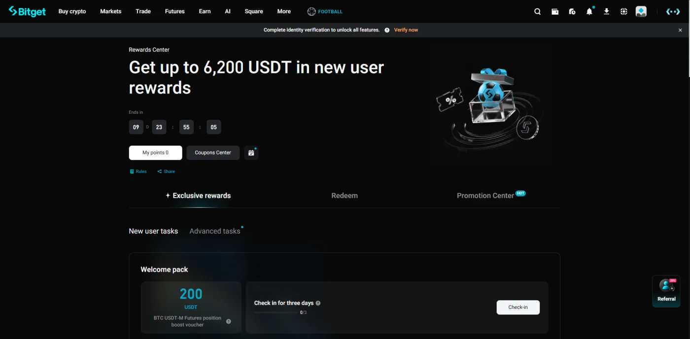مرکز پاداش بیت گت و بسته‌ی خوش‌آمدگویی تا ۶۲۰۰ USDT