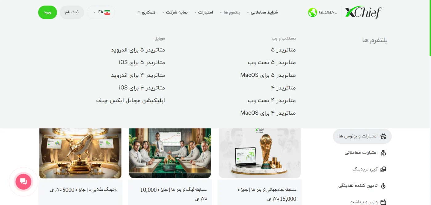 فهرست نسخه‌های متاتریدر و اپلیکیشن‌های ایکس چیف