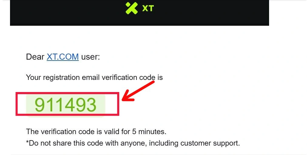 ایمیل کد تایید ثبت نام XT